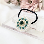 ビーズ刺繍ヘアゴム（circle/エメラルド）