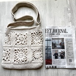 グラニースクエア花モチーフのヒップハンガーバッグ／夏／コットン／オフホワイト／長さ調節可能／斜めがけ