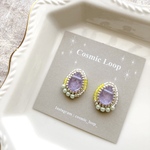 しずく天然石　チェコビーズ　小ぶり　ピアス/イヤリング変更可能（Purple）