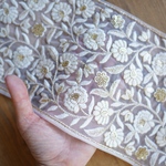 70㎝カット済み【インド刺繍リボン】幅広　チュール　刺繍リボン 【ホワイト】