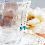 アリゾナ産ターコイズ6mm＋フローライトボタンカット　チタンポストのロングピアス