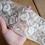 50㎝カット済み【インド刺繍リボン】チュール　刺繍リボン【ホワイト】