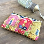 【マハラジャ】畳縁＆インド刺繍リボン　ぺたんこ　ミニポーチ　小銭入れ　カードケース　オリエンタル　キラキラ