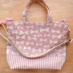 【ｋ様ご予約品】★ショルダーベルト付ラミネートバッグ＊ミニナチュラルガールリボンが可愛い☆ミルキーピンク★
