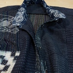 手作り　綿　書生絣　刺し子　パッチワークチュニック