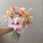 完成品bouquet & boutonnière.𖧷ピンク胡蝶蘭とアンスリウムのブーケ