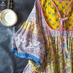 インド綿のキルトのフレアー袖ワンピ✨