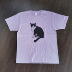 ハチワレ猫のポップカラーTシャツ L（5.6oz/ライトパープル ねこ/インクジェットプリント）
