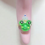 （再販）新作！aiboの王子様かえるリング🐸 ブルークラウン肉球しっぽリング💍