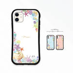 水彩 貝殻 名入れ スマホケース iPhone16 15 14 13 pro mini se iface 型 グリップケース iPhoneケース 夏 アイフォン カバー 名前 送料無料
