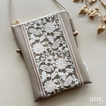 再販4🤎インド刺繍リボンスマホポシェット whiteflower 𓆸beige✨スマホショルダー お散歩ショルダー サコッシュ