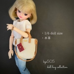 1/6 doll size本革バッグ　上品トート　赤ポーチ付き