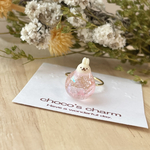 特別価格！【完成品】まんまるうさちゃんキラキラピーチソーダリング♪［フリーサイズ対応］