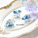 【つらら🧊】青／薔薇／銀箔／スチールリング／レジン／大人かわいい／プレゼント／フリーサイズ／鉱石／クリア／シルバー
