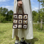 ちょっとそこまで♪ クロシェ編み　トートバッグ　ブラウン×イエローミックス