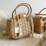 手作りカゴバック　タッセル付き　