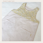 💛ミモザエプロン　コットンリネン×ベージュ 保育士エプロン　ガーデニング