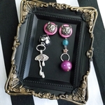 銀の猫の涙🍴🐈‍⬛🖤💧 ピアス イヤリング シルバー 星 紫 ピンク ビビット ねこ ドット クール ゴシック ヴィンテージ アンティーク 目 泣く パンク モード