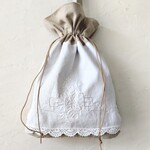 大きめ*巾着バッグ*アンティーク*手刺繍*レース