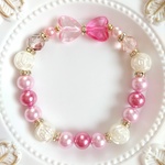 桃恋薔薇💖❤️ハート リボン🎀パール ビーズ ブレスレット✨