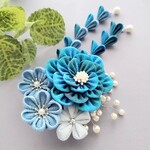 ≪つまみ細工≫ 2wayクリップ髪飾り※ブルー※