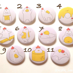 ヘンテコにわとりとひよこ缶バッチ