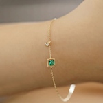 ブレスレット チェーンブレスレット クリスタルグリーン スターリングシルバー925 金属アレルギー対応 18k gold