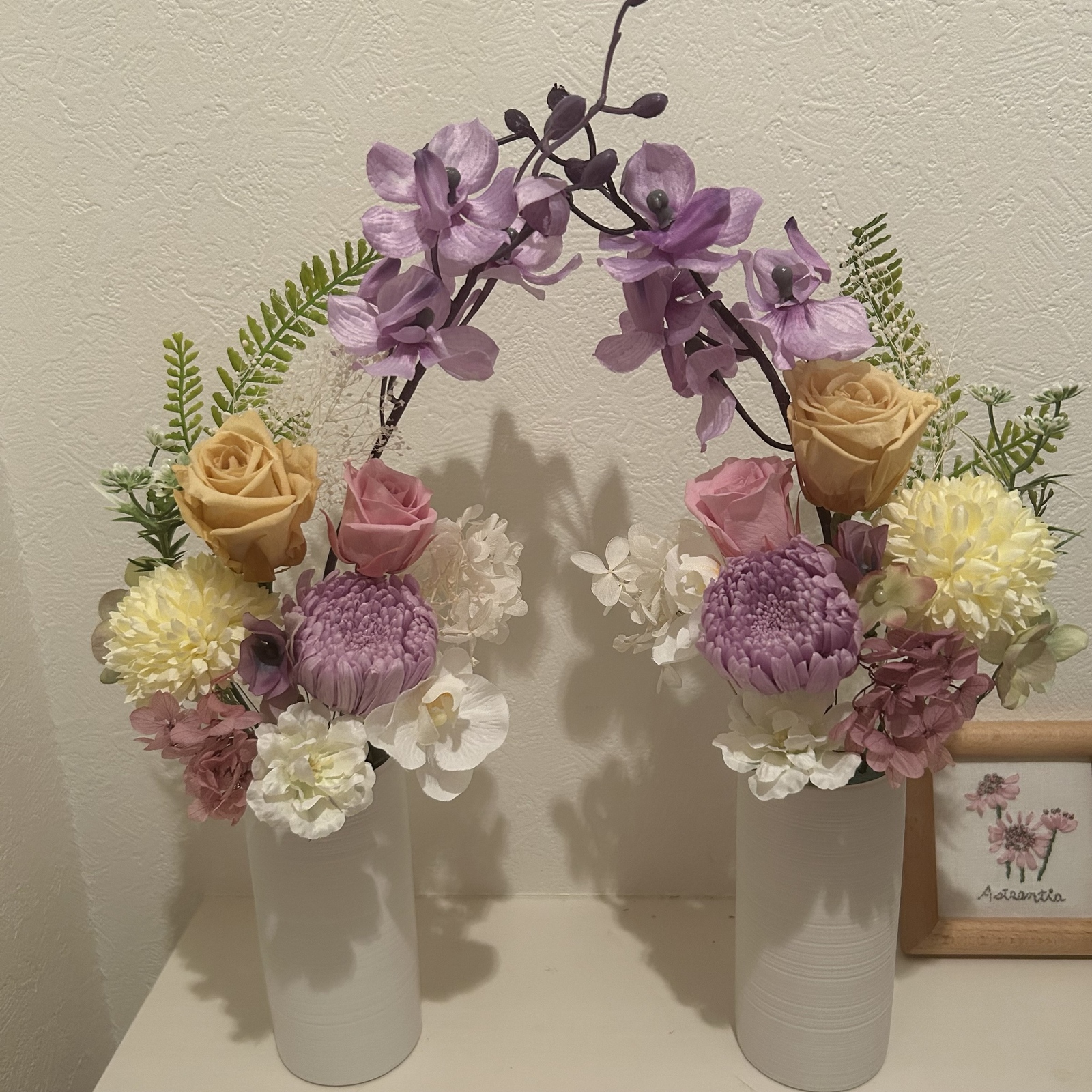 B104e 仏花アレンジ一対 プリザーブドフラワー お供え花