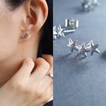 [2pcs] オール ステンレス 星 ピアス ３つ星 スター サージカルステンレスポスト316 シルバー 本ロジウムメッキ ハート ピアス 金属アレルギー対応