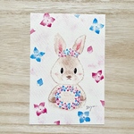 透明水彩画「紫陽花とうさぎ」イラスト　ポストカード　２枚セット　ウサギ　兎　花　フラワー  あじさい　アジサイ　梅雨　父の日　父の日カード