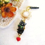 イヤホンジャック＊黒ねこ×ホワイト＊