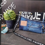 No.244【DENIM✖️英字トートバッグ✨】デニムリメイクショルダーバッグ♪