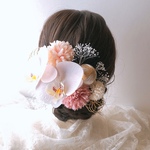 淡いピンク胡蝶蘭の髪飾り/飾れるBOX対応有り/成人式/卒業式/結婚式/前撮り/和装　ヘッドドレス　ウエディング  髪飾り　ブライダル　タッセル