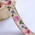 インド刺繍リボンᢂオーガンジーフラワー【ベージュ】インド刺繍/刺繍リボン/刺繍/リボン/シルク/トリム/ブレード/チロリアンテープ/レース
