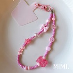 スマホハンドストラップ🩷ビーズストラップ🧸スマホストラップ ꔫ ビーズキーホルダー🎀ピンクꔫ スマホ用タグ付☺︎/ MIMI.