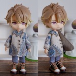 生成×水色の柄　袖まくりカーディガン（ねんどろいどどーるオビツ11共有サイズ）
