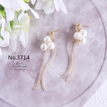 No.3714　パールとゴールドひねりステックロング　ピアス/イヤリング