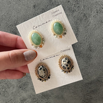 天然石カボションとビーズ刺繍/ピアス