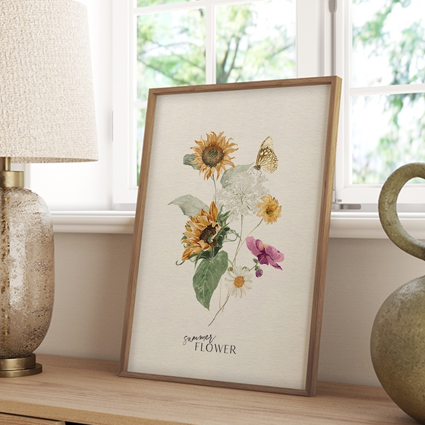 現代アート 35×26㎝ ひまわり フレーム付き モダン アートパネル 抽象