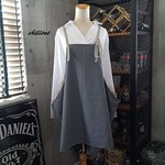 【背中がかわいい】エプロンドレス：グレー×グレーストライプ【0560】