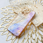 紫陽花カラーにゴールドを散りばめた 大理石風iPhoneケース ゴールドフレーム アルコールインクアート 梅雨 アジサイ　華やか　上品　華麗　ご褒美　誕生日プレゼント　　大人っぽい　キレイめ
