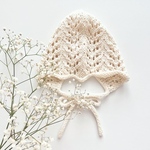 herringbone bonnet ▸ ベビーボンネット　ボンネット　リーフボンネット　透かし編みボンネット　レースボンネット　