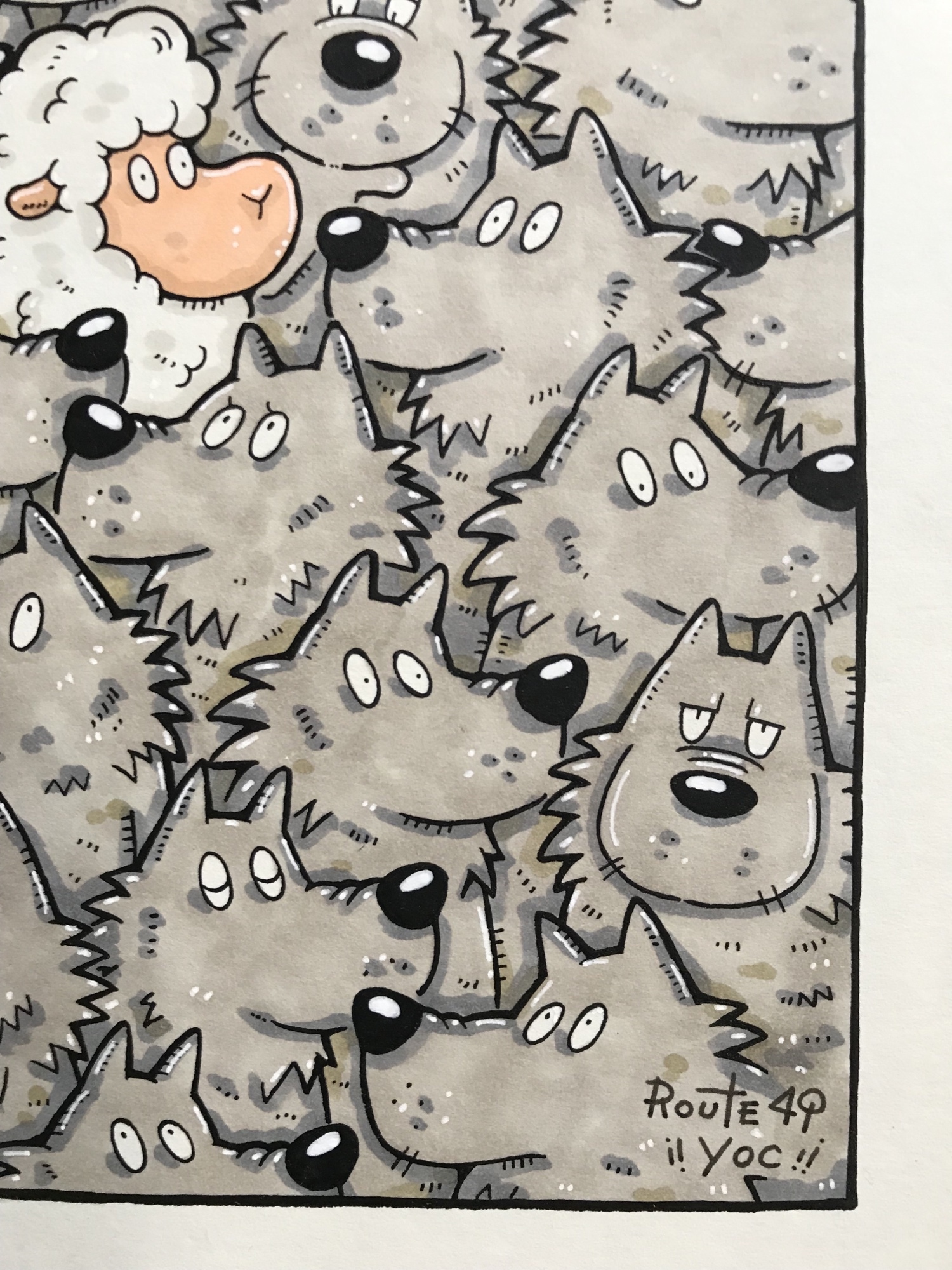 羊とオオカミくん達】羊 オオカミ 動物 絵 原画 アート - route49yoc