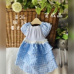 犬服『完成品　ブルー　ぽこぽこギンガムチェック　ワンピース』