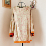 ゆったり小慣れ感がおとなのオシャレ　鳥柄のドルマン風カットソー　ベージュ　オレンジ　フラミンゴ　オウム　ゆったりサイズ