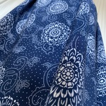 濃藍いろの花と唐草もようの着物生地スカート マキシ丈