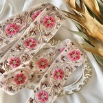 30cm/50cm  インド刺繍リボン  チュール  花柄  ピンクブラウン  #ct2