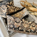 30cm/50cm  インド刺繍リボン  シルク  鳥柄  ブラウン  #ws16