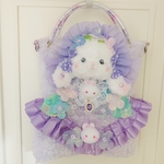 メルヘン💜シャカシャカ持ち手✨ぬいぐるみ手提げ♡bag☆ゆめかわいい♡ベビー雑貨♡バレエ☆グッズ♡ロリータ☆ファンシー♡発表会♡白ウサギ☆紫♡レトロ♡兎♡紫陽花♡ロップ♡メンバーカラー♡推し活