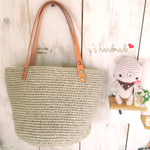 ナチュラル♡大人可愛いカゴバッグ♡本革♡麻ひもバッグ♡イニシャル入り♡Msize